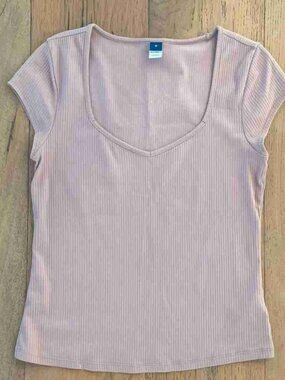 Old Navy Sweetheart Square Neck Shirt women size medium Nude Peach Ribbed